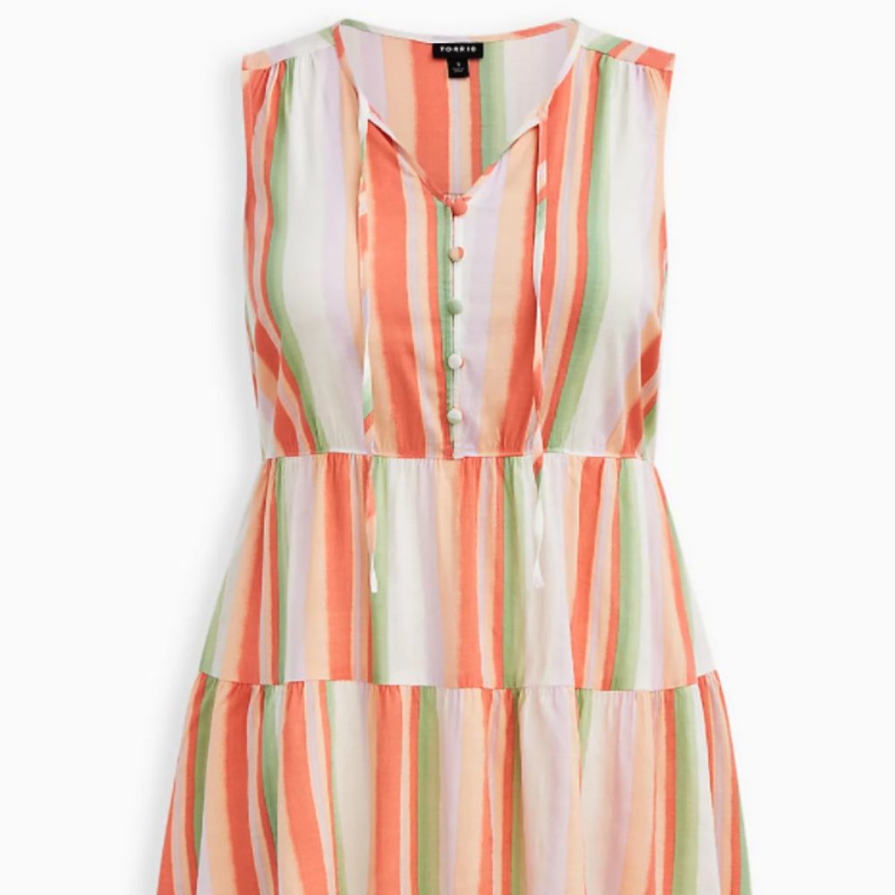 Torrid Large Tiered Orange Green Citrus Striped Tank Top Shirt Size 0X